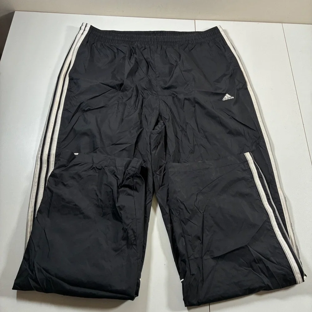 Vintage Adidas Track Pants XL Black 3-Stripe Mesh Lined Windbreaker 90s Y2K